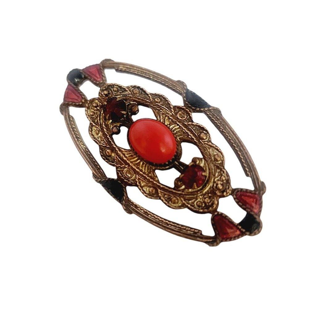 Beautiful Enameled Brass Brooch (A5585)
